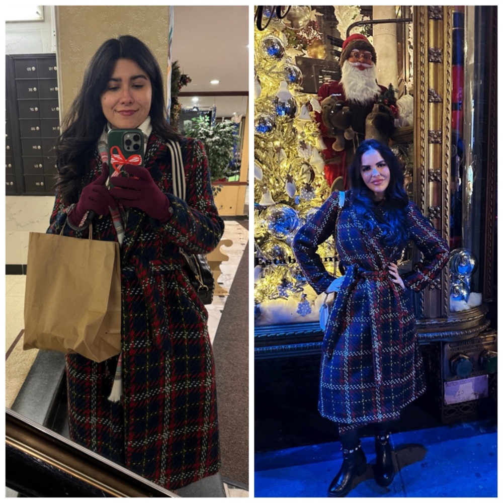Anthropologie Hutch Holiday Plaid Coat Belted Size Medium Overcoat‎